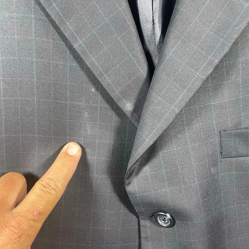 Burberry London Kensington Blazer 46R Gray/Blue Window Pane 100% Wool READ